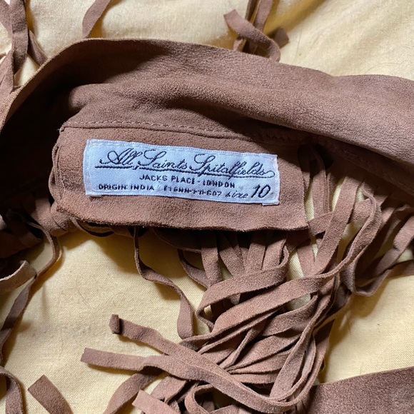 All Saints leather suede fringe flapper dress S XS UK10 2/4US brown gogo western - Picture 8 of 11